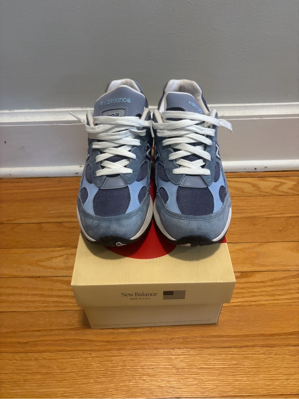 New Balance 992 Grey & Blue Suede Mesh Sneakers - Picture 9 of 10
